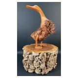 Vintage Natural Bamboo Root Carved Duck & Stand