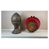 Decorative Acorn Finial Sculpture & Glass Dish