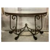 Tooled Leather Top Console Table with Iron Base