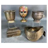 Vintage Enameled Brass Pedestal Mask and More