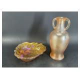 Carnival and Iridescent Glass Vase and Bowl