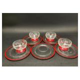 Red Etched Glass Bridge Snack Sets