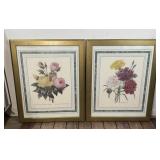 Pair of RJ Redoute' Floral Framed Prints