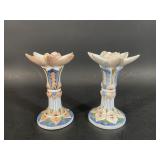 Vintage Indra Porcelain Lotus Candlesticks