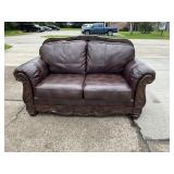 Wood Trimmed Leather Love Seat