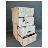 Crafting and Sewing Materials in Cardboard Chest
