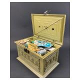 Vintage Molded Plastic Sewing Box and Contents