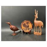 Carved Wood Bird, Gazelle and Panama Plate