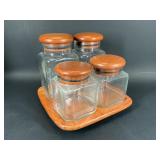 Vintage Canister Set on Wood Lazy Susan