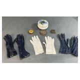 Vintage Hair Receiver, Compacts & Leather Gloves
