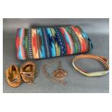 Southwest Moccasins, Belt, Necklace and Blanket