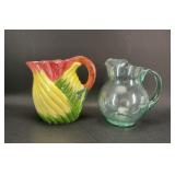 Glass and Italian Handpainted Pitchers