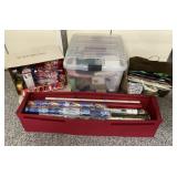 Gift Wrap and Bin of Christmas Decor
