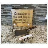 Vintage Meat Cleaver and Wood Sign