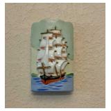 Vintage Japanese Sailboat Wall Mounted Vase