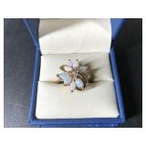 14K Gold Cocktail Ring with Opals and Diamonds