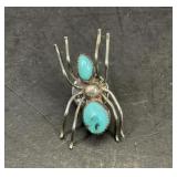 Unique Sterling and Turquoise Spider Brooch