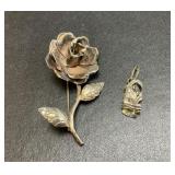 Sterling Rose Brooch and Sandal Pendant