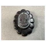 Victorian Celluloid Cameo Mourning Brooch