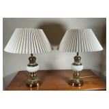 Pair of Vintage Brass and Enamel Lamps