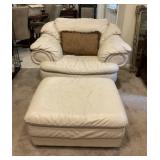 Natuzzi Italian Leather Plush Chair & Ottoman