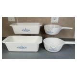 Corning Cornflower Loaf Pans and Sauce Pans