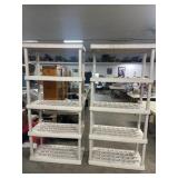 Two 5 tier shelving units (1 is missing a
