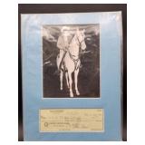 Framed photo & check w/ signature Brace Beemer