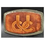 Brown leather United Supply Co inlay belt buckle