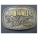 Mountaineers drive Chevy - belt buckle