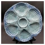 Olfaire Majolica-style oyster plate blue/green