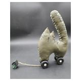 Folk art stuffed canvas cat 'pull toy'