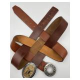 2 brown leather western style belts 36 & 42in