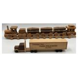 handmade wooden train & semi truck toys