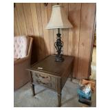 Wood One Drawer Side Table with Metal Lamp