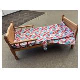 Wood Doll Bed w/Mat & Fabric