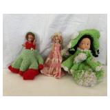 Three Miscellaneous Dolls w/Crocheted Outfits