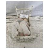 Two Miniature Bisque Dolls w/Crib
