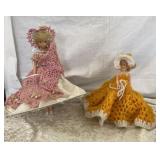 Two Dolls w/Crocheted Dresses