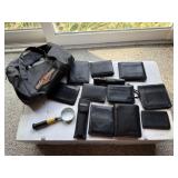 Bag of Leather Billfolds & Magnifying Glass