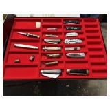 Display Case of Assorted Pocket Knives
