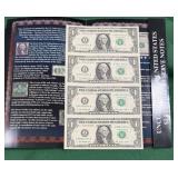 4 Uncut 2009 $1 Federal Reserve Notes