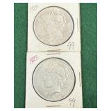 2- 1923 Silver Peace Dollars