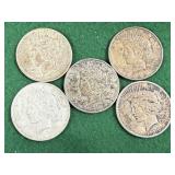 5- Silver Peace Dollar Coins