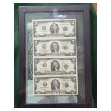 4 Uncut 2013 $2 Federal Reserve Notes