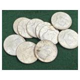 10 Silver Kennedy Half Dollar Coins