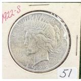 1922 S Silver Peace Dollar