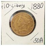 1880 Gold Liberty Ten Dollar Coin