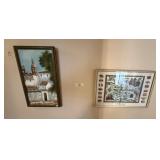 2 Framed Wall Hangings in Hall