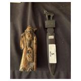 Carved Wood Letter Opener & Figure